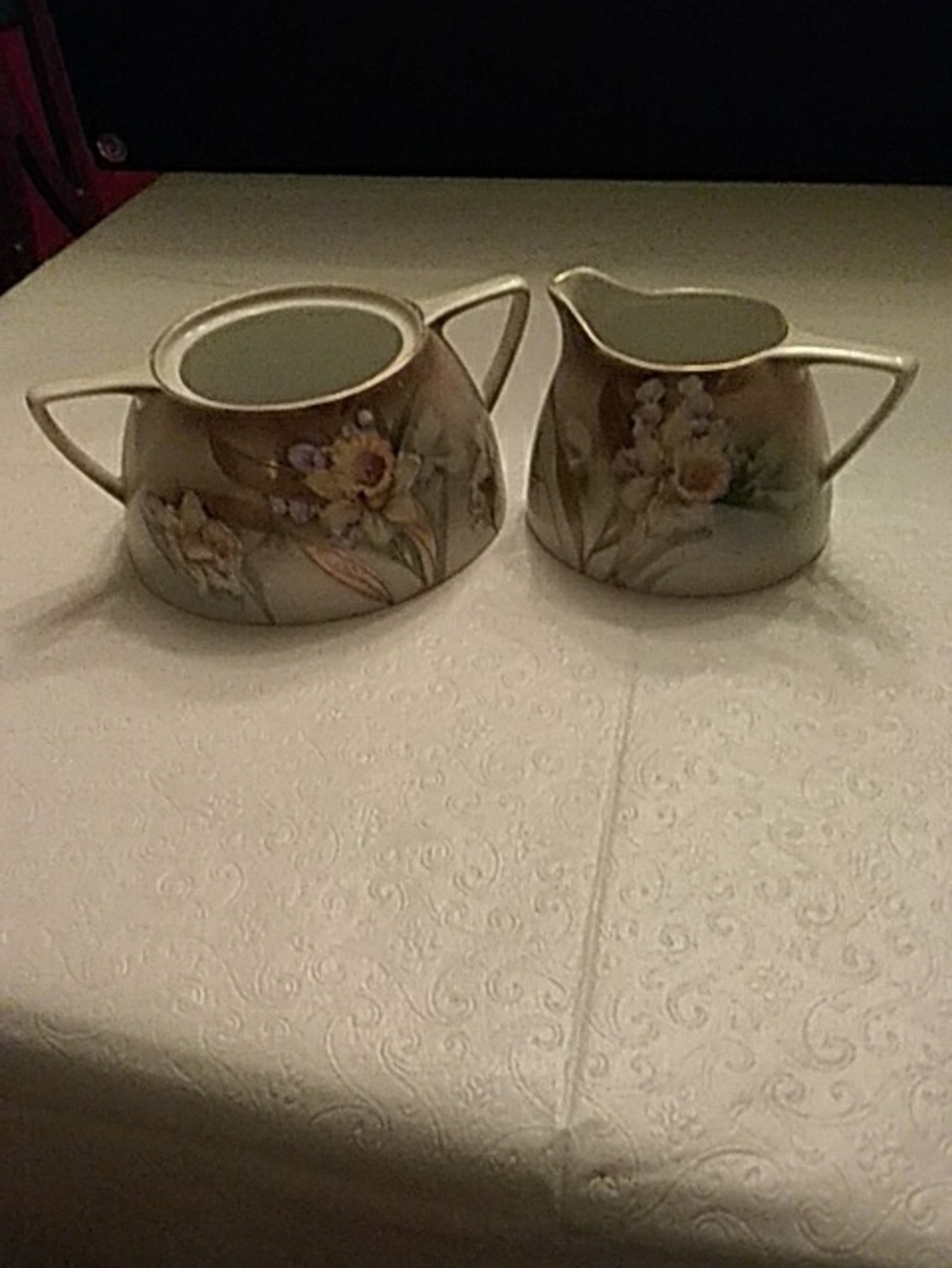 Bavarian Hand-Painted Floral Creamer & Sugar Set Vintage